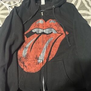 Black Hoodie with Red Tongue Graphic